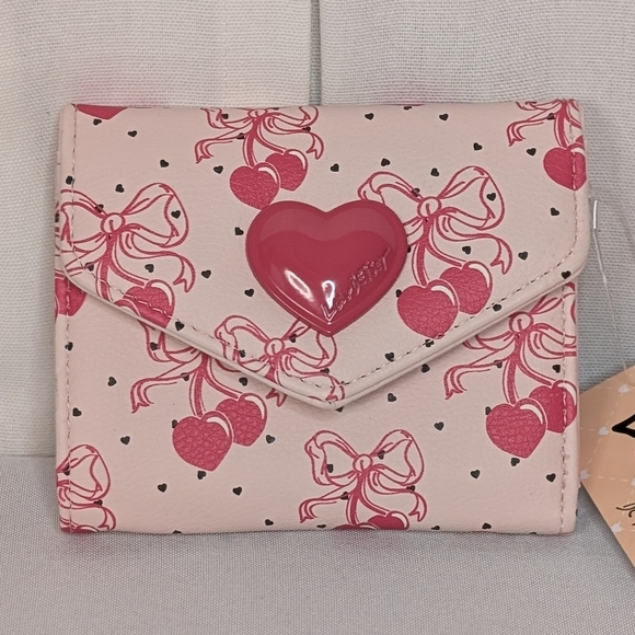 Betsey Johnson Handbags - Betsey Johnson Pink Heart Cherries Bifold Wallet NWT